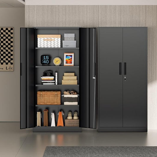 Incbruce 72” Metal Storage Cabinet, Garage Cabinets and Storage System with Doors and Shelves, Tall Lockable Tool Cabinet for Garage, Office, Home (Black)