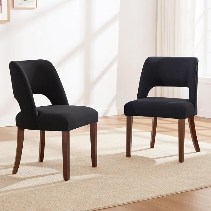 Dining Chairs Set of 2,Modern Dining Room Chairs with Thick Cushions,Upholstered Linen Fabric Kitchen Chairs for Kitchen Dining Room Black
