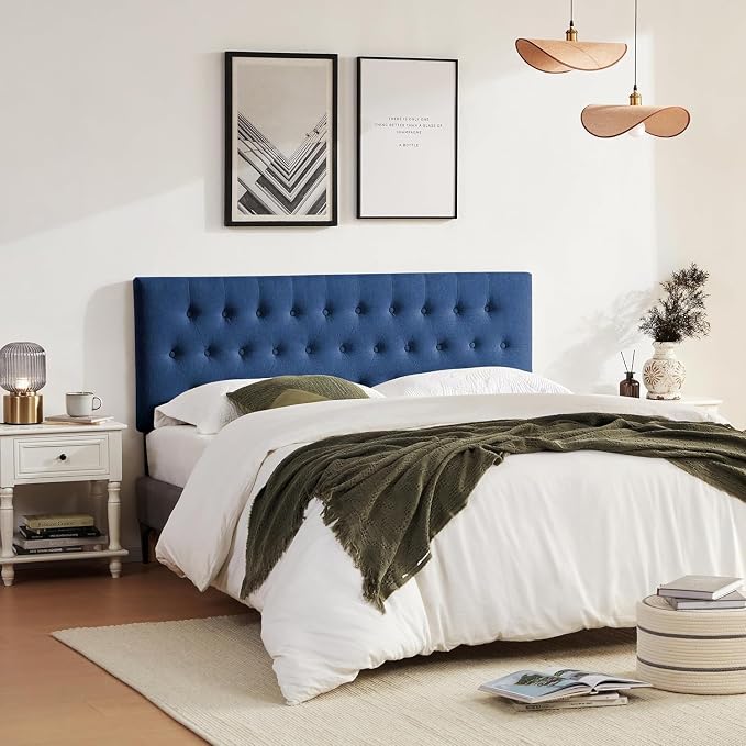 Tufted Upholstered Headboard Full Size, Adjustable Height 37- 51 in, Blue | Sturdy and Durable Solid Wood Full XL Headboard, Fabric Full Headboard Only, Modern Button Diamond Design Head Board