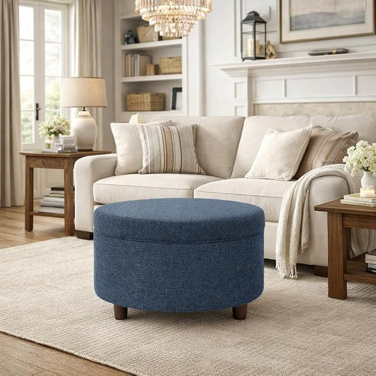 HomePop 28" Round Storage Ottoman - Textured Navy