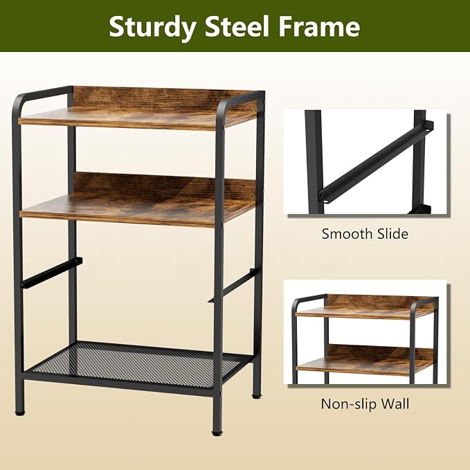 Nightstands Set of 2, Bedside Table with 1 Fabric Drawer, Open Mesh Shelf, End Table Side Table with Storage Drawer Dresser, Wear-Resistant Metal Frame, Bedroom, Rustic Brown