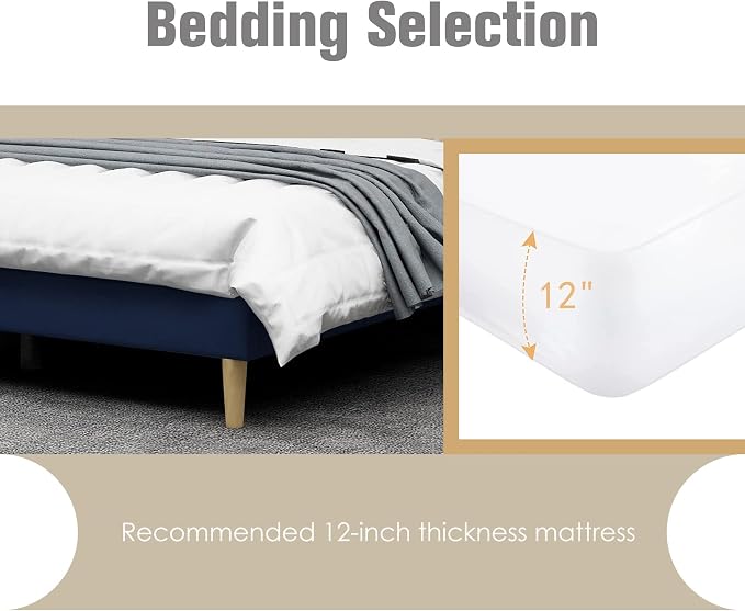 AGARTT Upholstered Platform Bed Frame Queen Size with Headboard and Footboard/Wooden Slats Support/No Box Spring Needed/Easy Assembly,Blue Velvet