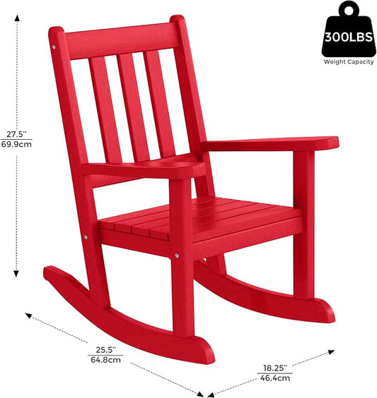 Costaelm Paradise Kids Outdoor Preschool HDPE Plastic Rocking Chair (Set of 2), Red