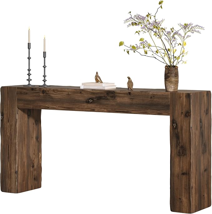 Solid Wood Console Table, 63-Inch Farmhouse Sofa Table Behind Couch for Entryway, Living Room, Foyer, Easy Assembly (Dark Brown)