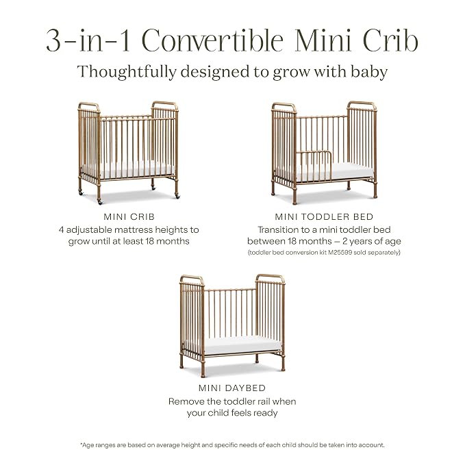 Namesake Abigail 3-in-1 Convertible Baby Crib, Vintage Gold | GREENGUARD Gold Certified, Converts to Toddler Bed & Daybed, 4 Adjustable Mattress Heights, Conversion Kits Sold Separately