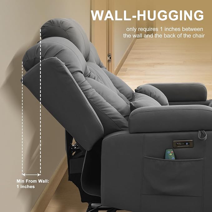 URRED Power Loveseat Recliner Sofa with Massage and Heat, Wall Hugger Reclining Loveseat with Console, RV Couch Home Theater Seating with LED Lights for Living Room (Grey, 67" - 2 Seats)