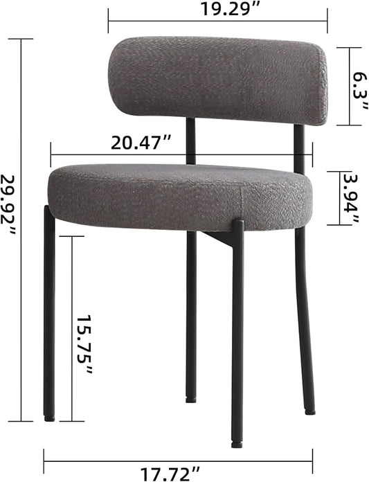 DYHOME Dark Grey Dining Chairs Set of 6, Mid-Century Modern Dining Chairs, Kitchen Dining Room Chairs, Curved Backrest Round Upholstered Boucle Sherpa Dining Chair with Black Metal Legs