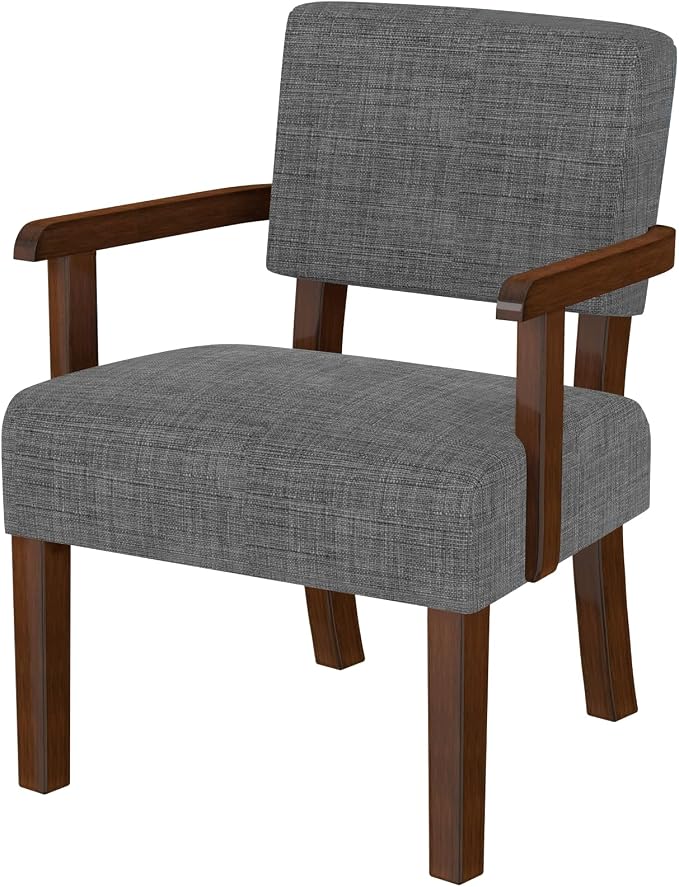 FAGAGA Accent Chair,Armchairs with Solid Wood Frame and Legs,Upholstered Reading Leisure Chair for Bedroom,Office,Waiting Room (Linen, Gray, One Chair)