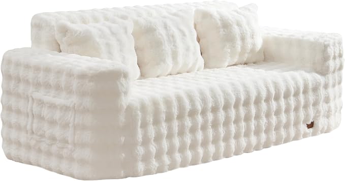 ZurNesfure Sofa Couch Cloud 3-Seater Memory Foam Couch with Pillow No Assembly Required, Modern Couch with Removable Washable Cover Boneless Sofas for Living Room Bedroom Apartment (White,3-Seater)