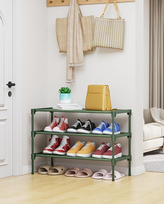 Kitsure Shoe Rack - Non-Woven Shoe Rack Shelf, Shoe Organizer for Closet, Entryway, Garage & Corridor, Stackable Shoe Shelves, 27.5" Wide - 3 Tier, Sage Green