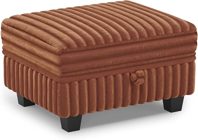 Belffin Corduroy Fabric Ottoman with Storage Ottoman for Modular Sectional Couch Brick Red Couch