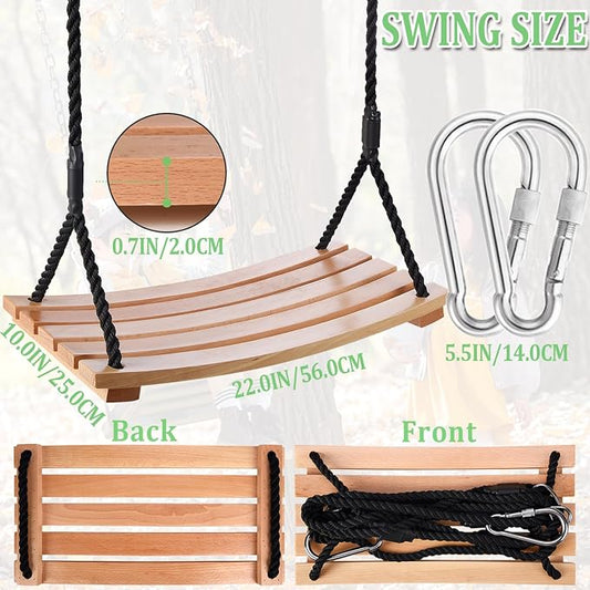 Taeku Adult Tree Swing, Hanging Beech Wood Swings with Adjustable Rope Garden Chair Seat Swing for Indoor Outdoor (22''x10'')