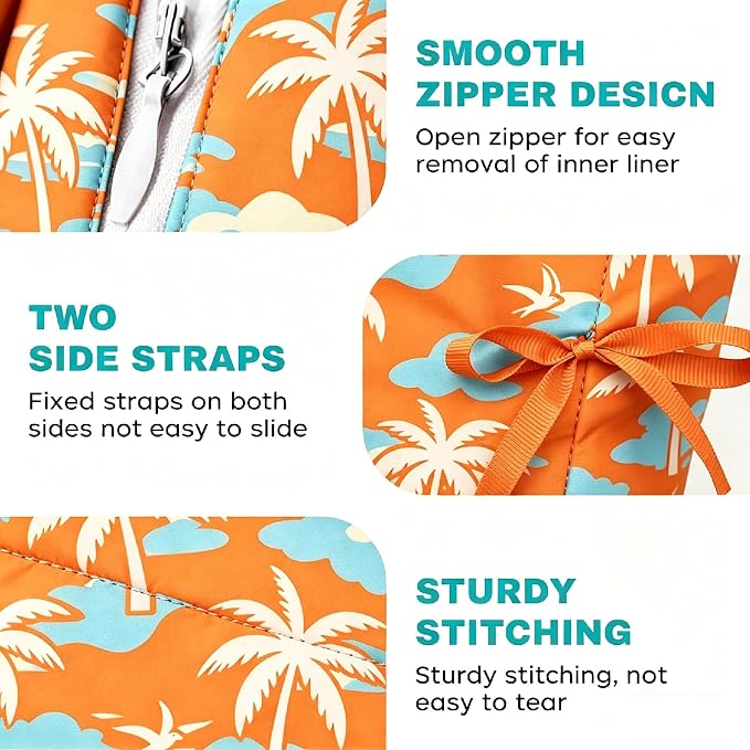 Egg Chair Cushion Replacement, Waterproof Thicken Hanging Egg Swing Chair Cushion for Outdoor Furniture, Wicker Rattan Hammock Basket Cushion with Headrest Pillow 47x31.5x4.7 inch(Orange Coconut Tree)