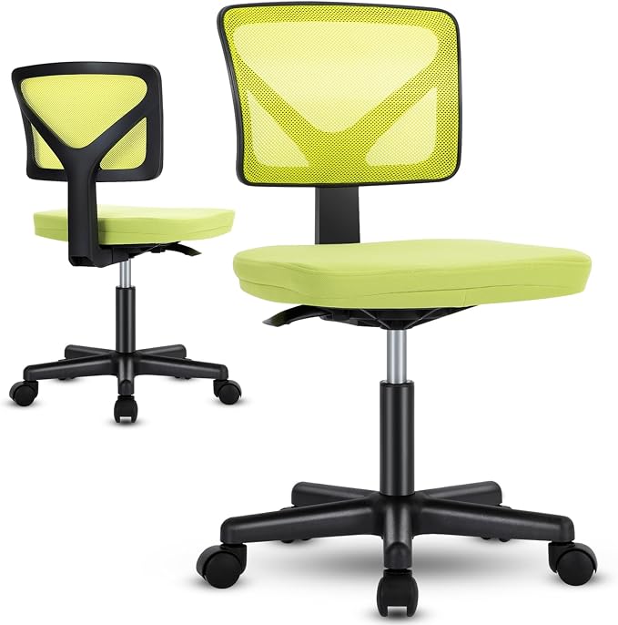 Sweetcrispy Small Office Chair, Ergonomic Low-Back Mesh Rolling Work Swivel Desk Chairs with Wheels, Armless Comfortable Seat Lumbar Support for Home, Bedroom, Study, Student, Adults, Green