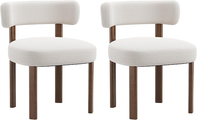 Wooden Dining Chairs Set of 2, Upholstered Kitchen Chairs with Solid Wood Legs, Mid Century Dining Room Chair with Ergonomic Curved Backrest for Kitchen Dining Vanity, Beige