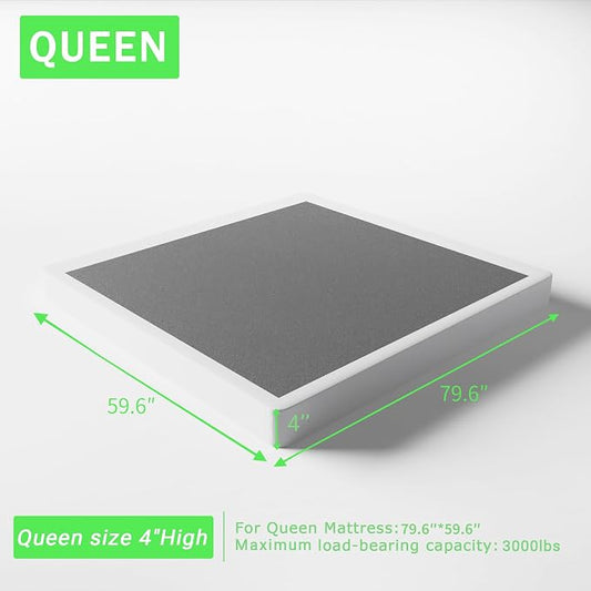 FMDMR 4 Inch Queen Box Spring, Low Profile Box Spring Queen Only, Heavy Duty Mattress Foundation Metal Bed Base with Fabric Cover, Easy Assembly, Non-Slip, Noise Free