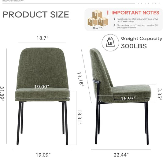 COLAMY Dining Chairs Set of 6, Modern Dining Chairs, Fabric Upholstered Dining Chairs, Kitchen Chairs with Curved Back and Metal Legs for Dining Room Kitchen Restaurant, Green