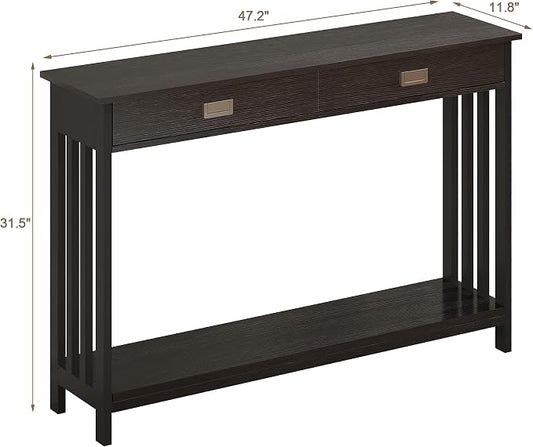 ChooChoo 47" Black Entryway Table with Drawer, Narrow Console Table with Storage Shelf, Sofa Table for Living Room, Entryway, and Hallway