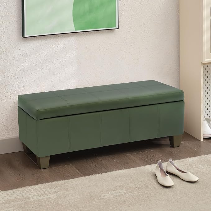 41" Storage Ottoman, Storage Bench with Safety Hinge, Upholstered Synthetic Leather Ottoman Bench for Bedroom, Living Room, Entryway, Hallway, Foot Rest, Support 500lbs