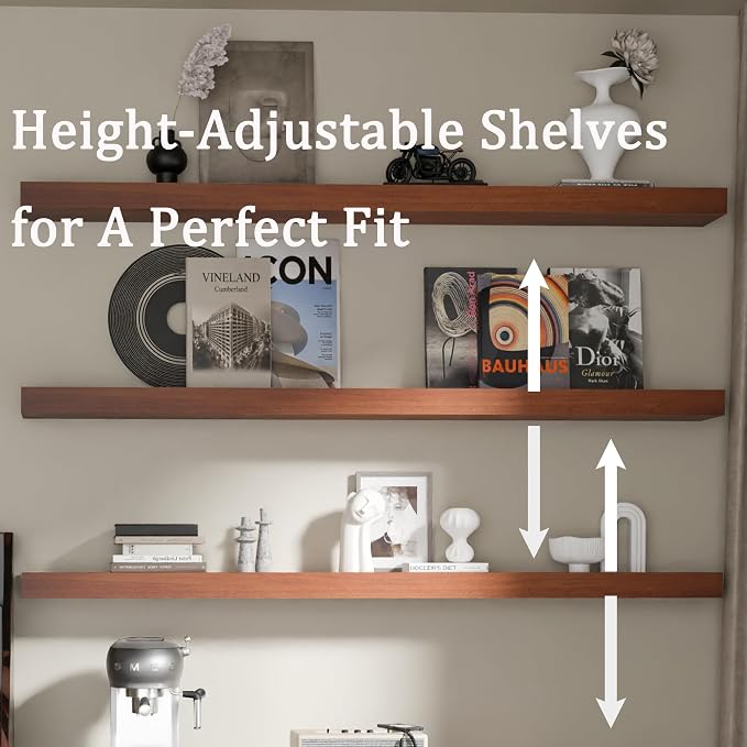Floating Shelves for Wall, 48 Inch Extra Long Brown Wall Shelves, Set of 3, Hanging Invisible Brackets Floating Shelves for Living Room,Bedroom,and Kitchen