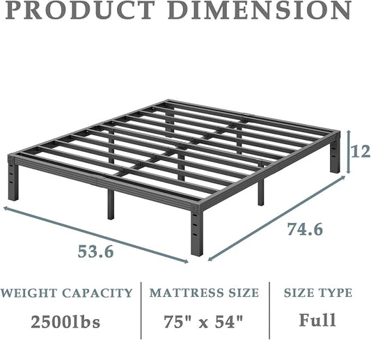 FSCHOS 12 Inch Metal Platform Full-Size Bed Frame, No Box Spring Needed, Heavy Duty Easy Assembly, Noise Free, Black