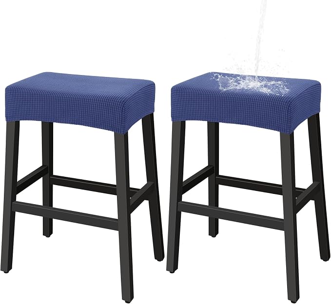 YISUN Stool Covers Rectangle - 2 Pack Stretch Waterproof Saddle Seat Cover Counter Bar Stools Bar Chairs Covers Kitchen Island Chairs Cushion Protector (2, Navy Blue)