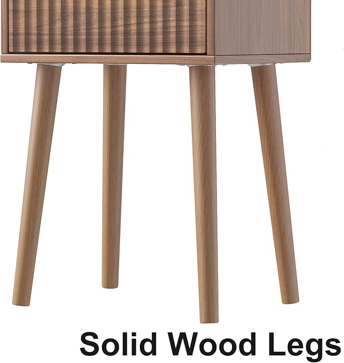 LAATOOREE Nightstands Set of 2, Small Fluted Side Table, Bedside Table with Solid Wood Feet; Modern Mid-Century End Table for Bedroom, Small Space