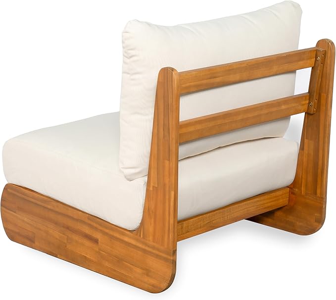 Merax 3 Piece Patio Outdoor Furniture Set, All-Weather Acacia Wood 3-Seater Daybed Sofa, 2 Chaise Lounge Chairs with Thick Cushions for Porch, Lawn, Backyard, Balcony, Beige +Teak