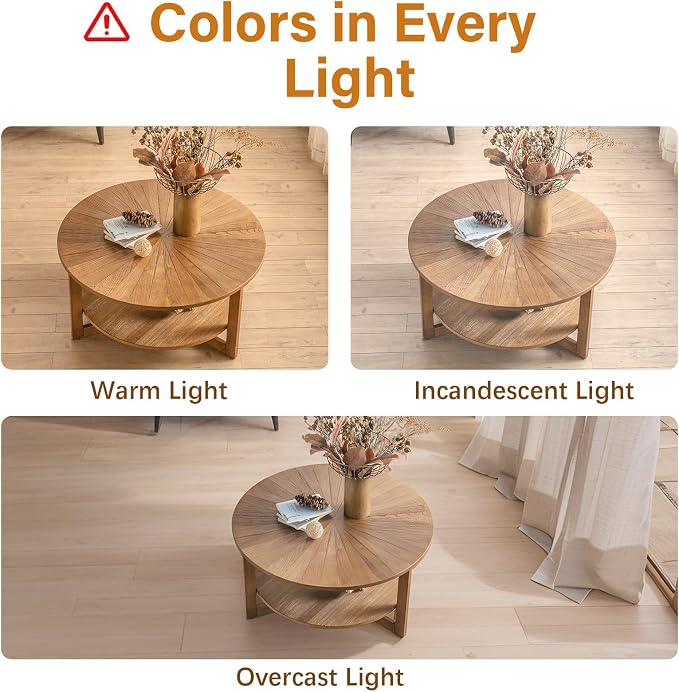 Round Coffee Table, 35" Circle Wood Coffee Table with Storage Shelf, 2 Tier Center Table for Living Room Apartment Home Furniture, Easy Assembly (Espresso,35" Dx35 Wx18 H)
