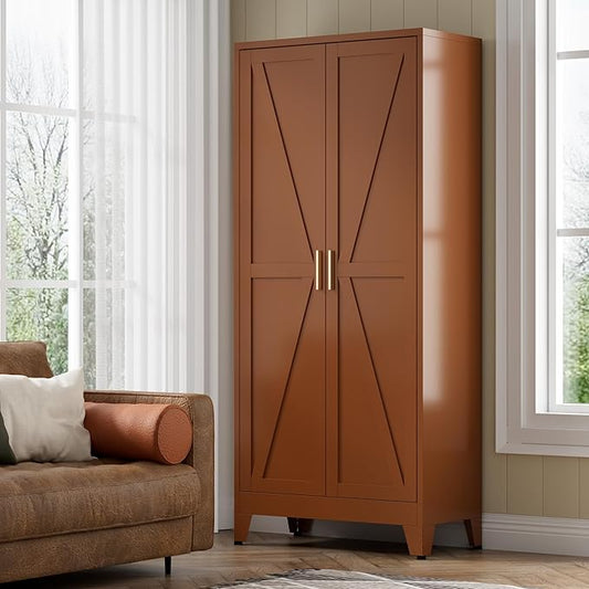 COFaR 5 Tier Metal Kitchen Storage Cabinets, 71" Pantry Cabinet with Doors and 4 Adjustable Shelves, Farmhouse Tall Cabinet for Pantry, Laundry Room,Living Room,Dinning Room (Antique Copper)