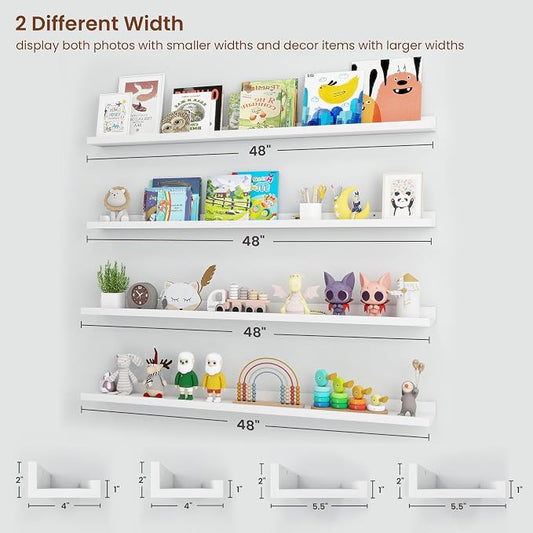 Axeman Picture Ledge Shelf | 48 Inch White Floating Shelves Set of 4 | Rustic Wood Wall Shelves with Lip | 48" White Picture Shelves for Wall with Ledge | Photo Shelves