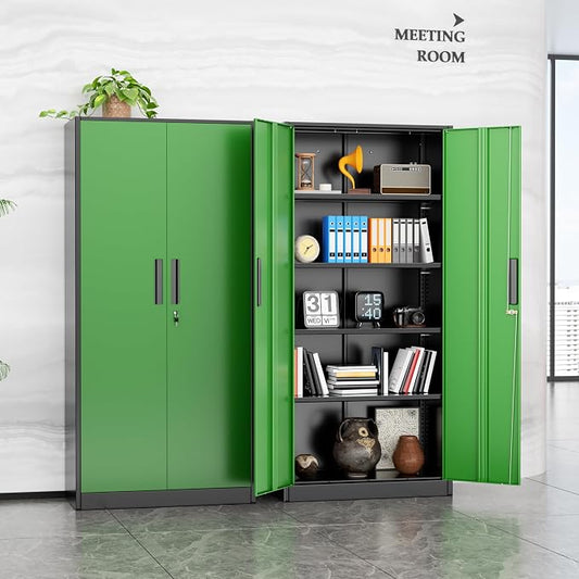 INTERGREAT Metal Lockable Storage Cabinet, 72” Storage Cabinet with 2 Doors and 4 Adjustable Shelves for Office, Home, Garage, Pantry (Black Green)