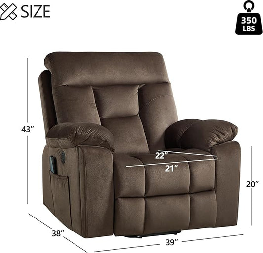 CANMOV Large Power Lift Recliner Chair with Massage and Heat for Elderly Big and Tall People, Overstuffed Wide Recliners with 2 Cup Holders, Side Pocket and USB Port, Dark Brown