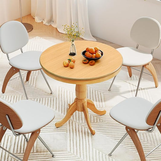 Giantex Round Dining Table for 2-4 People, 32" D X 30" H Wooden Kitchen Table with Spacious Tabletop, Pedestal Base, Leisure End Tables for Bar, Kitchen, Dining Room, Restaurant, Natural