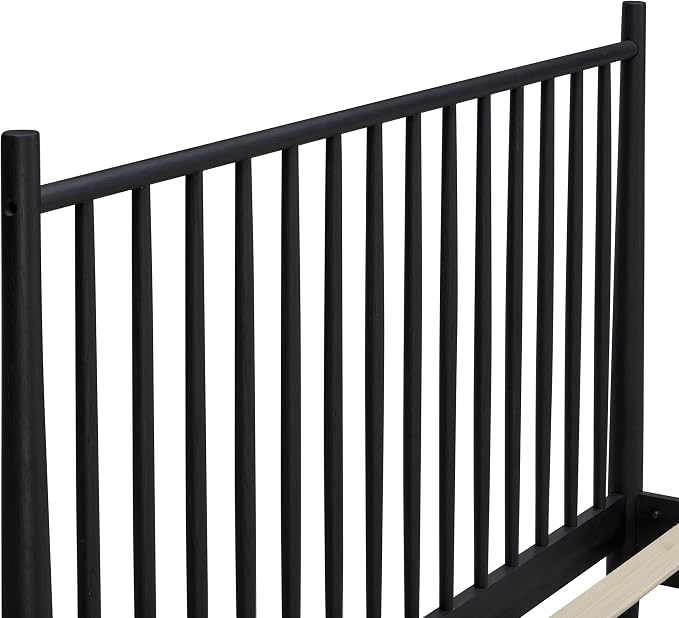NTC Inno Wooden Bed Frame with Headboard, Solid Oak and Rubber Wood Foundation with Silent Slats and Wood Central Supports, 1000 Lb Capacity, Effortless Assembly, King - Burnt Black