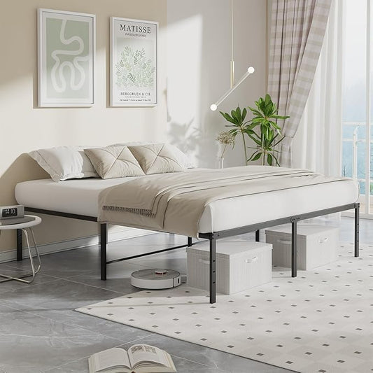 Sweetcrispy King Size 16 Inch Platform Bed Frame, Heavy Duty Metal Foundation Frame, Noise-Free Sturdy Steel Slats, Underbed Storage, No Box Spring Needed, Quick Setup