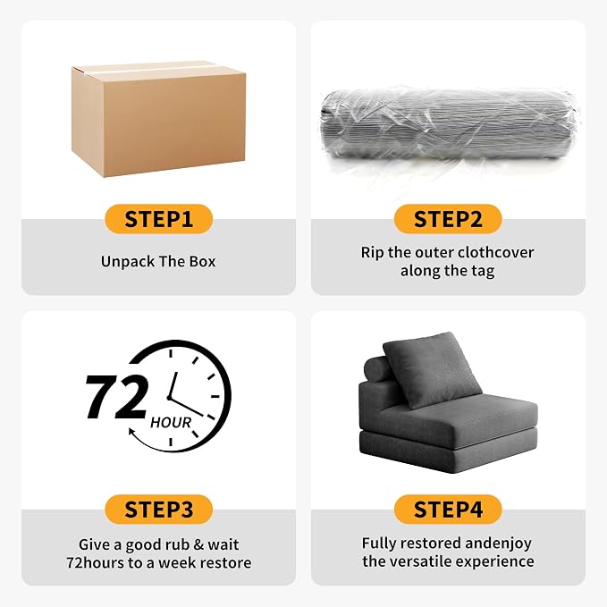 Folding Sofa Bed, 3-in-1 Convertible Sleeper Chair Bed with Pillows, Foldable Floor Couch with High-Density Foam, Futon Small Boneless Couch for Living Room Bedroom Lounge, Single, Gray