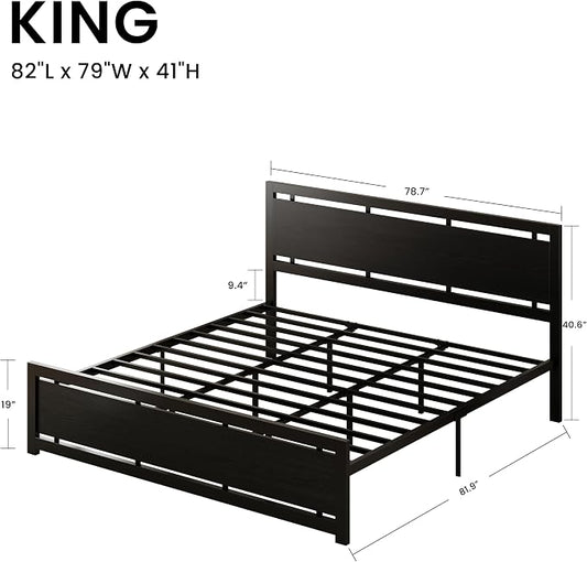 LIKIMIO King Bed Frame with Headboard and Footboard, Metal Strong Supports, Easy Assembly, Noise-Free, No Box Spring Needed, Black