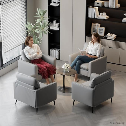TYBOATLE Accent Chair, Faux Leather Chairs, Mid Century Modern Comfy Living Room Chairs, Cozy Office Reading Chair, Reception Armchairs for Office, Bedroom, Waiting Room (Grey) (1)