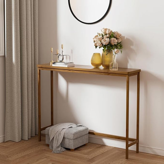 VASMIA Console Table, Entryway Table, Narrow Sofa Table, 39" Bamboo Hallway Table for Entryway, Living Room, Bedroom, Foyer, Walnut