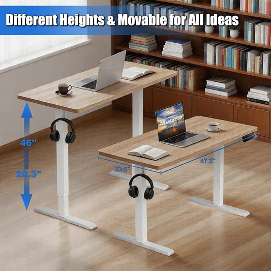 Whole Piece Standing Desk with Wheels Adjustable Height - Mobile Stand up Desk with Lockable Casters, Portable Sit Stand Desk Electric for Home & Office Workstation