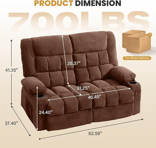 BOSMILLER Reclining Loveseat with Cup Holders for Living Room 2 Seat Manual Loveseat Recliner with Side Pocket