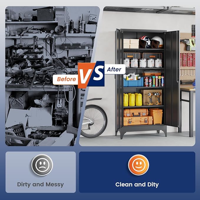 Yizosh Metal Garage Storage Cabinet with 2 Doors and 4 Adjustable Shelves - 71" Steel Lockable File Cabinet,Locking Tool Cabinets for Home,Office,Garage,Gym,School