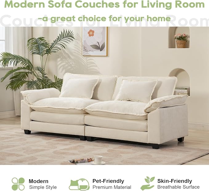 Oprisen 86" Modular Sectional Sofa, Comfy Cloud Couch Sectional Sofa, Chenille Sofa Sleeper Deep Seat Sofa with Throw Pillows for Living Room (Beige White, 86"- Loveseat)
