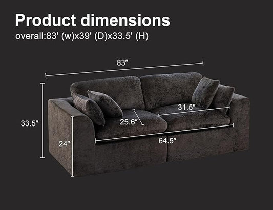83" Modular Sectional Sofa – Modern Cloud Couch with Deep Chenille Seats, Loveseat Boneless Sofa, Pet-Friendly, No Assembly, Gray (2 Seate)