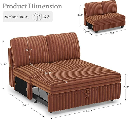 Belffin Corduroy Sleeper Sofa with Pull Out Bed Module Loveseat with Pullout Bed for Sectional Sofa Couch Brick Red Couch