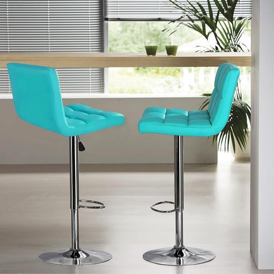 Furniwell Bar Stools Modern Pu Leather Swivel Adjustable Barstools Armless Counter Height Swivel Bar Stool Synthetic Leather Height Square Barstool with Set of 2 (Light Blue)