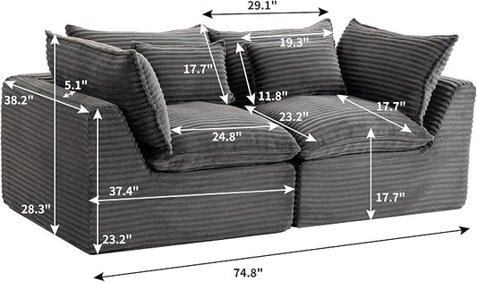 Boneless Couch Sectional Sofas Cloud Couches for Living Room | 74.8'' Modern Modular Cloud Sofa with Pillows for Bedroom