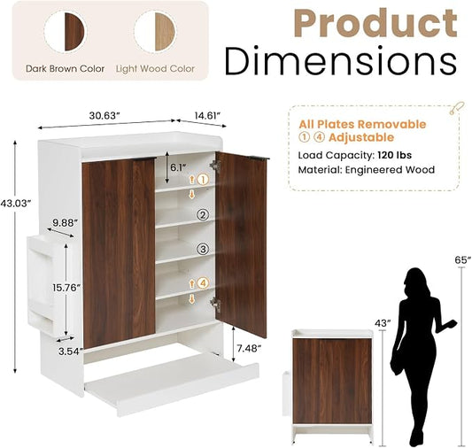 Verano Garden No Bend Shoe Cabinet with Slide Out Shelf, Top Storage Shelf & Umbrella Stand, 6-Tier Modern Shoe Organizer for Hallway, Apartment Entry