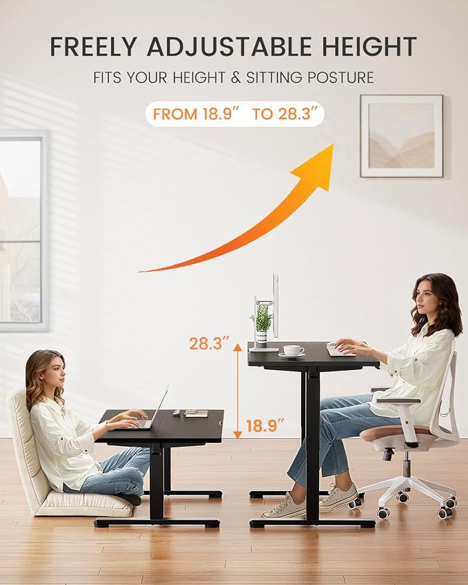 ErGear Low Height Adjustable Desk, Lifts 18.9-28.4 Inches, 48 X 24 Inches Electric Standing Desk for Kids, 4 Height Memory Settings & Storage Hooks, Home Office Computer Table & Study Desk, Black